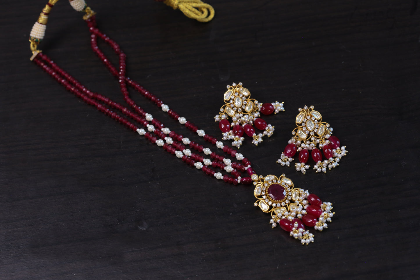 Dhara Dainty Real Moissanite Pendant Set - Red