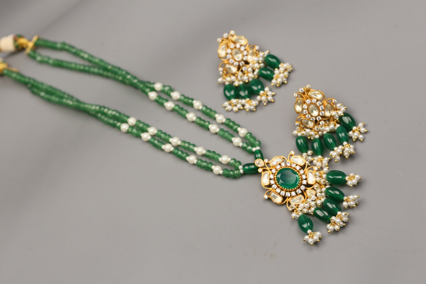 Dhara Dainty Real Moissanite Pendant Set - Green