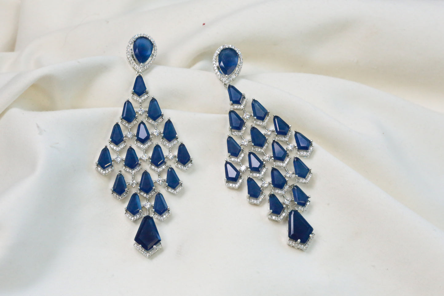 Premium CZ Doublet Earrings - Blue