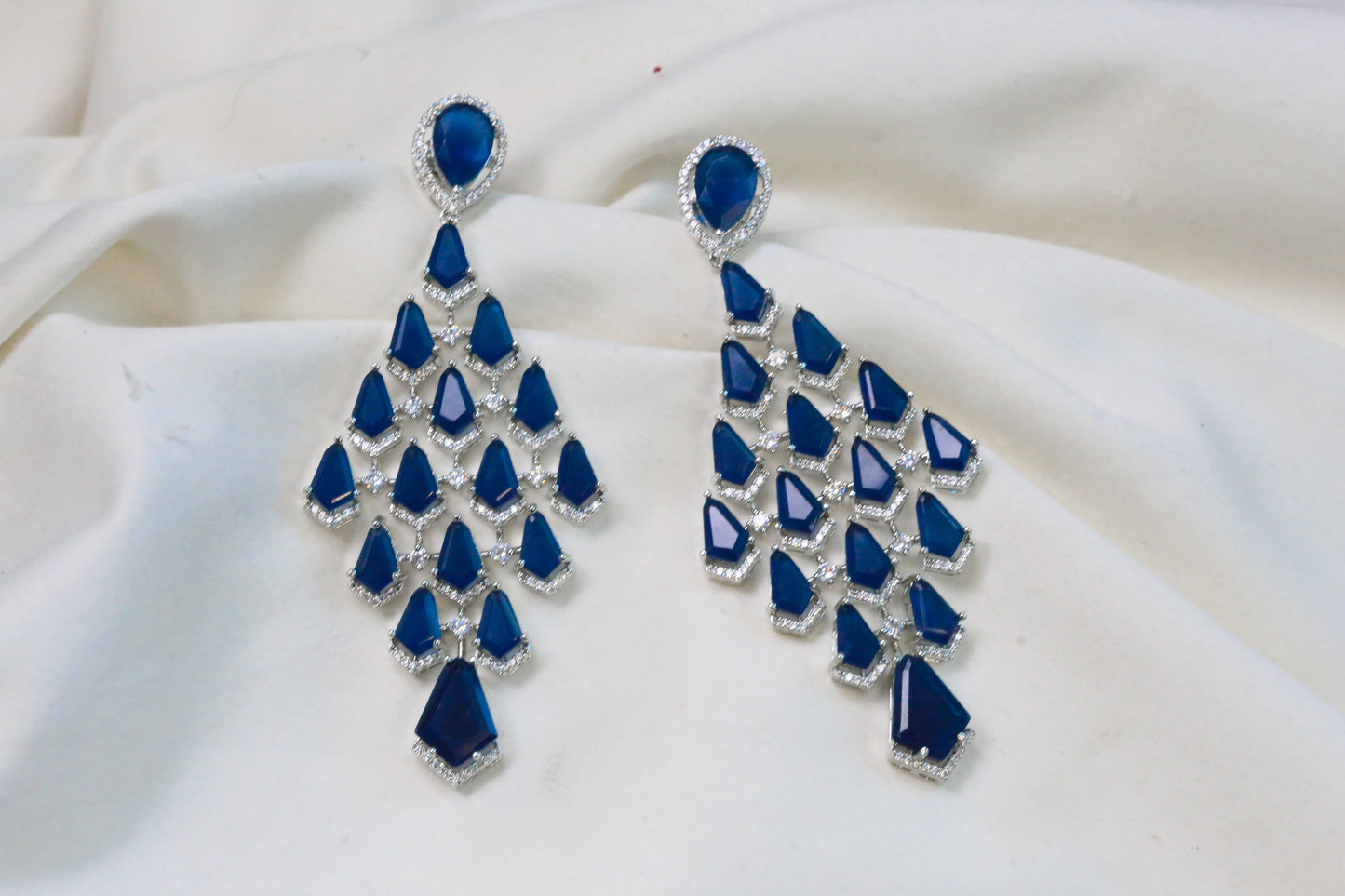 Premium CZ Doublet Earrings - Blue