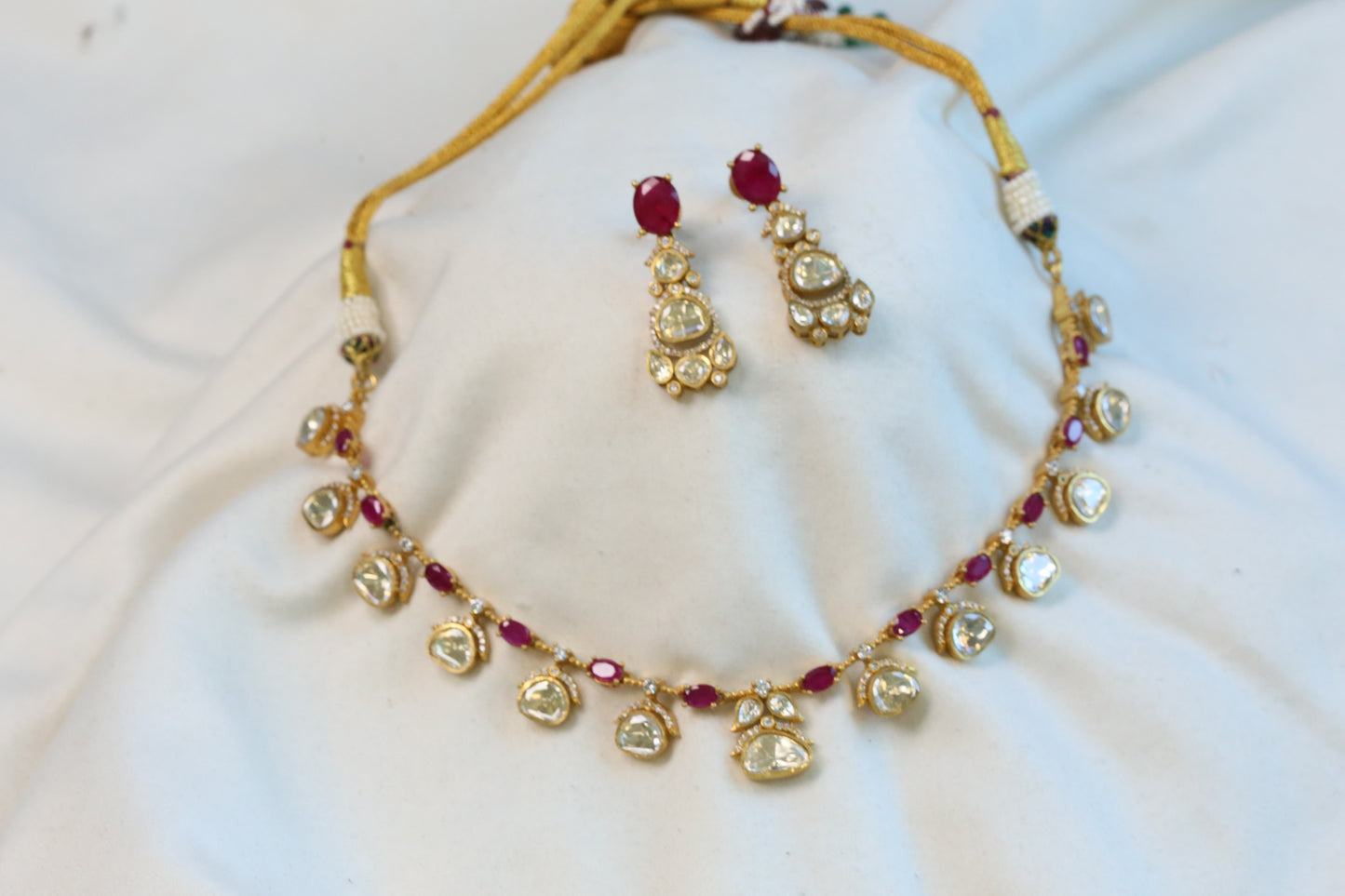 Meera Dainty Real Moissanite Necklace Set - Red