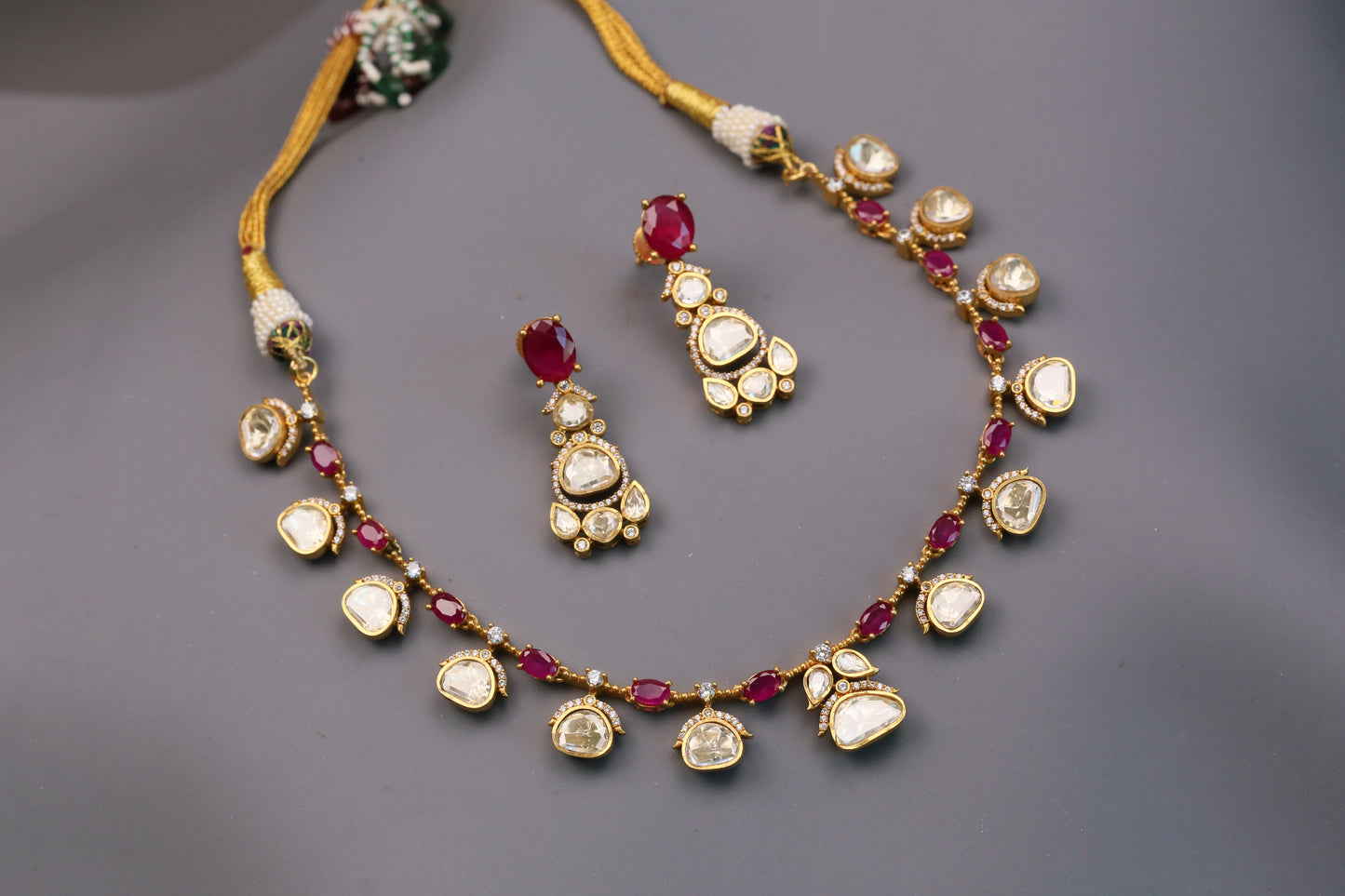 Meera Dainty Real Moissanite Necklace Set - Red