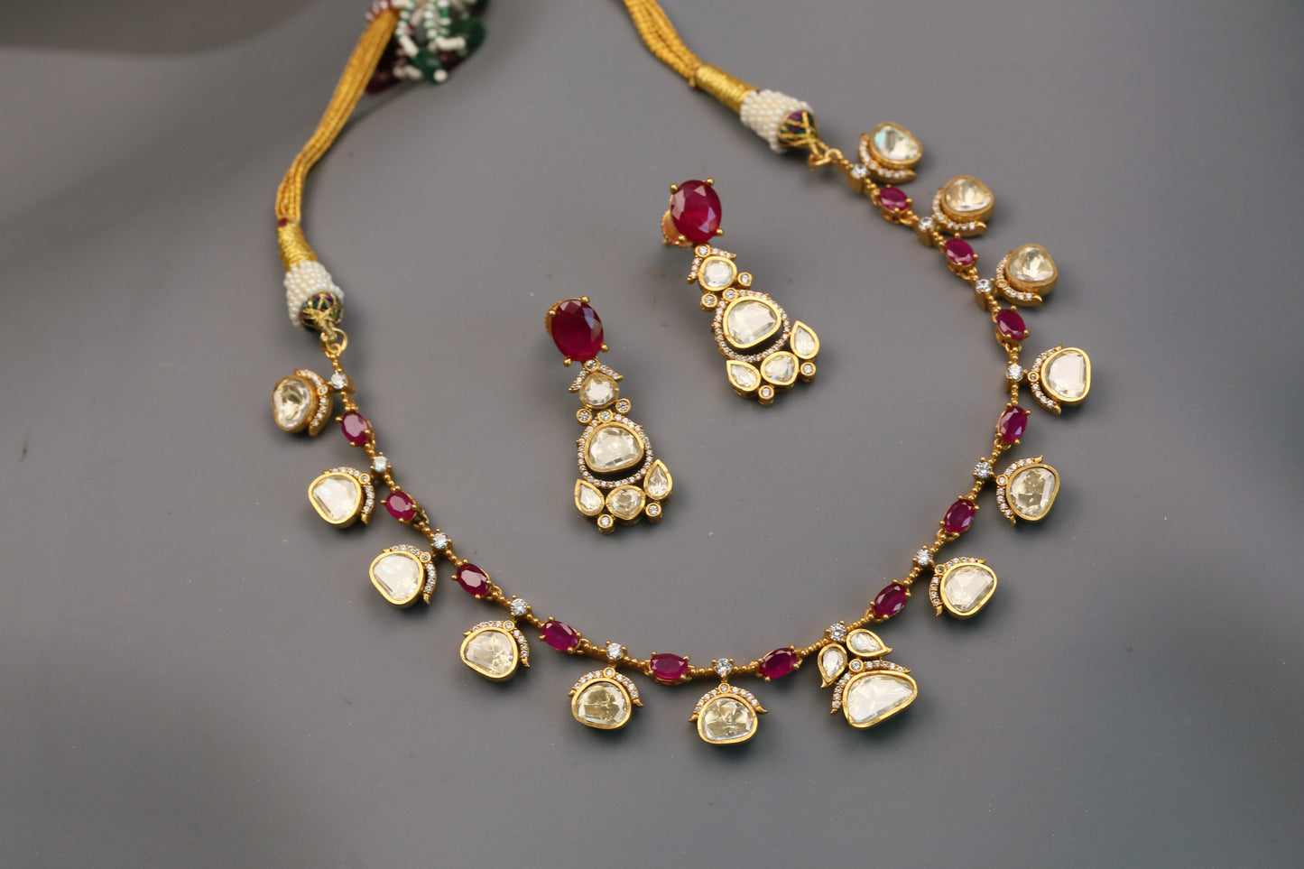 Meera Dainty Real Moissanite Necklace Set - Red