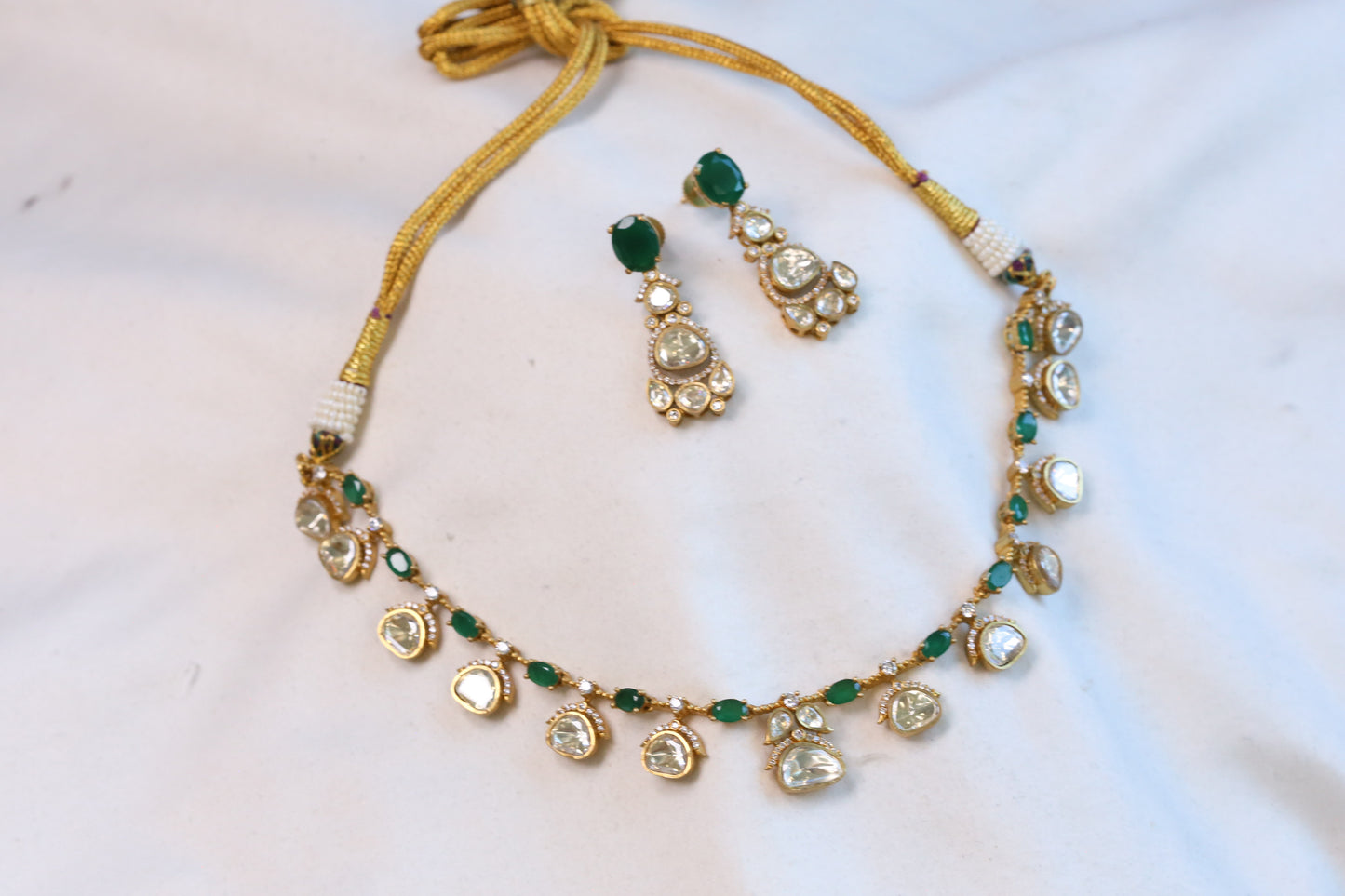 Meera Dainty Real Moissanite Necklace Set - Green