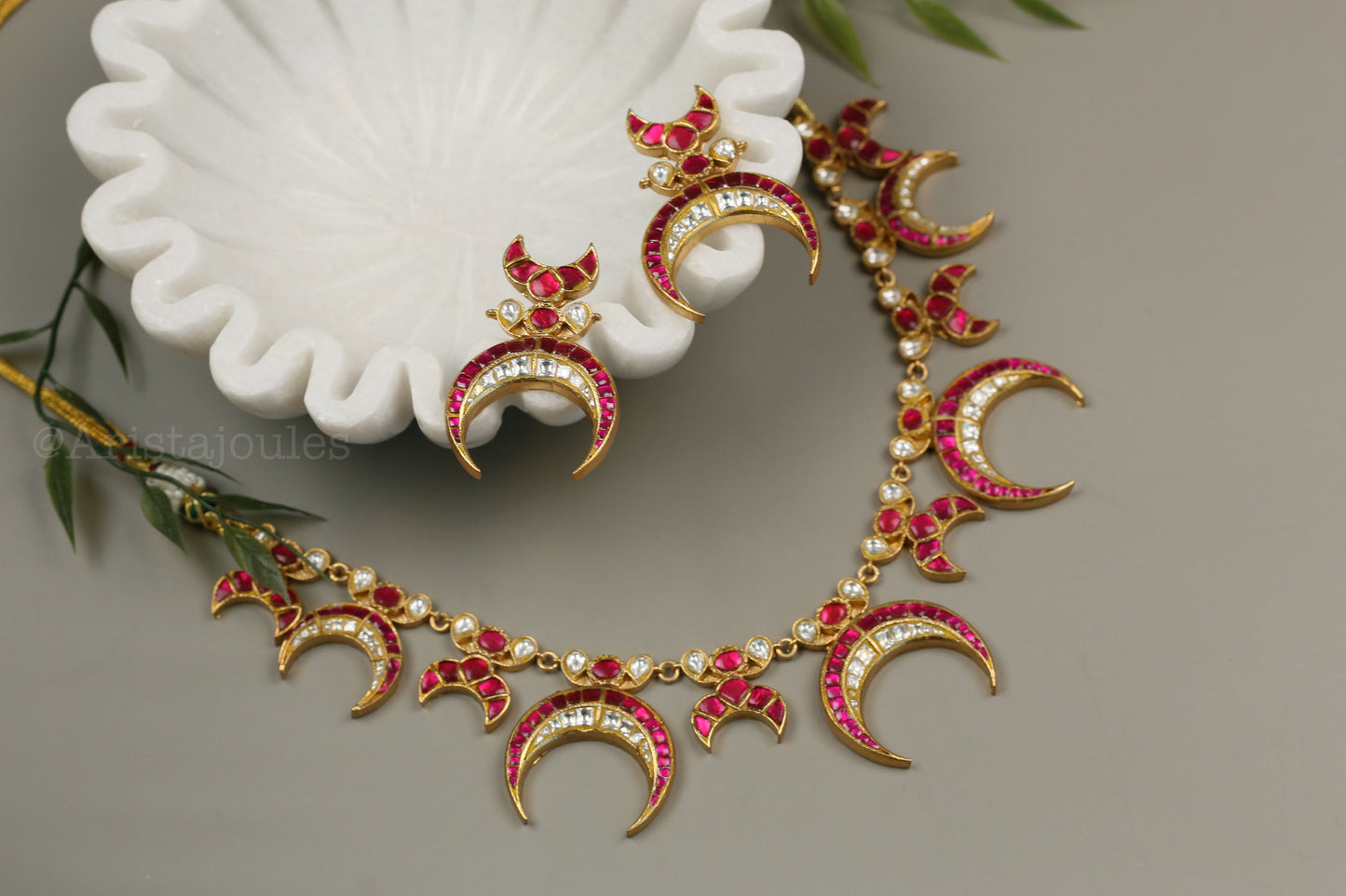 Chandramukhi Jadau Kundan Necklace Set - Ruby