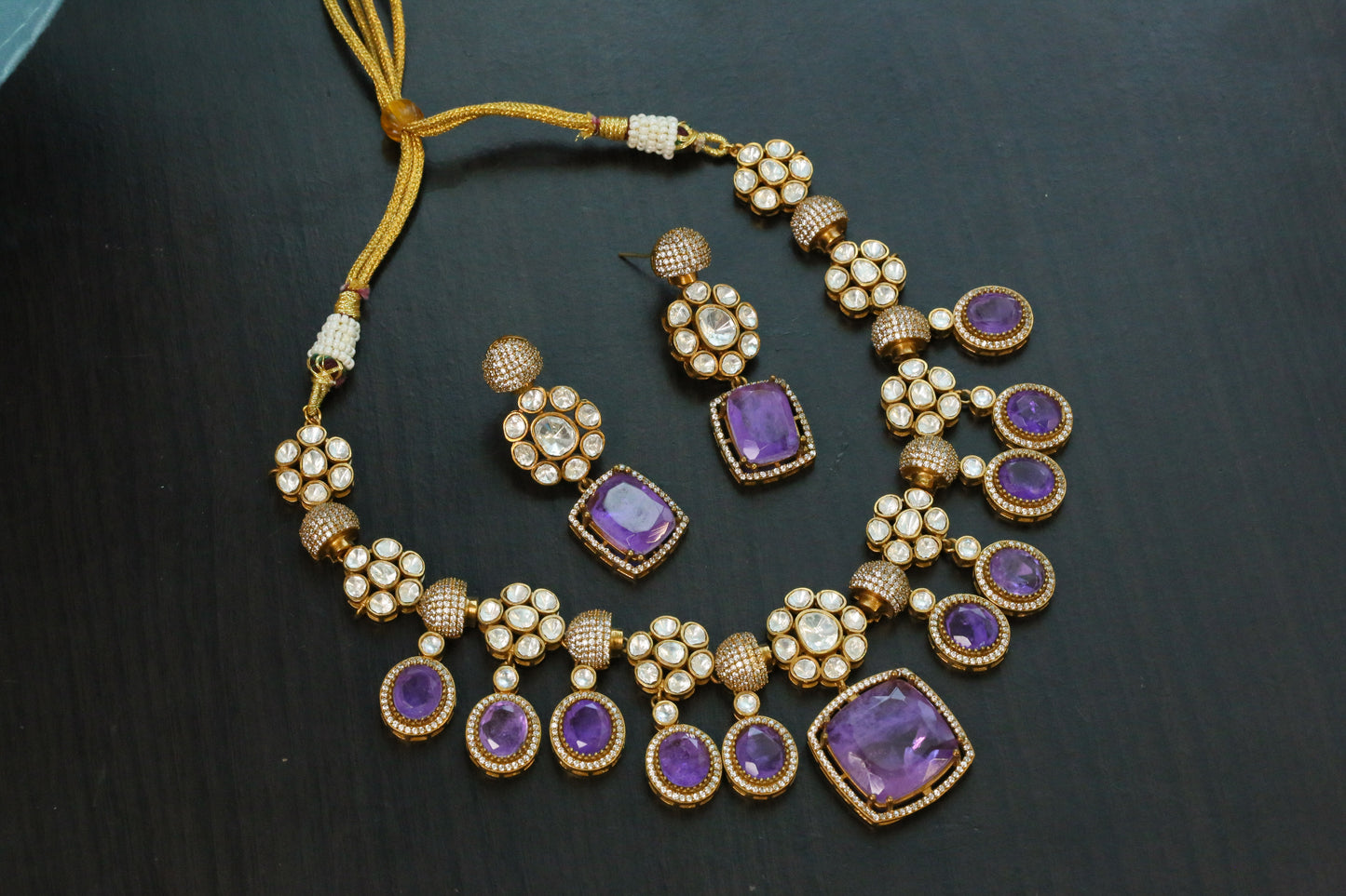 Tanisha Purple Doublet, Polki & CZ Necklace Set