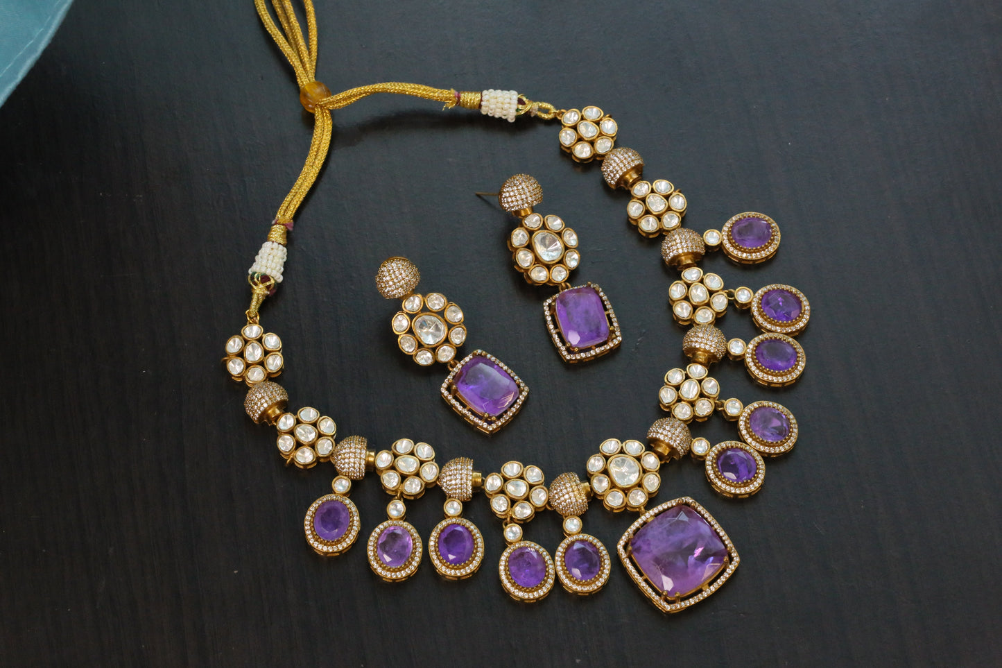 Tanisha Purple Doublet, Polki & CZ Necklace Set