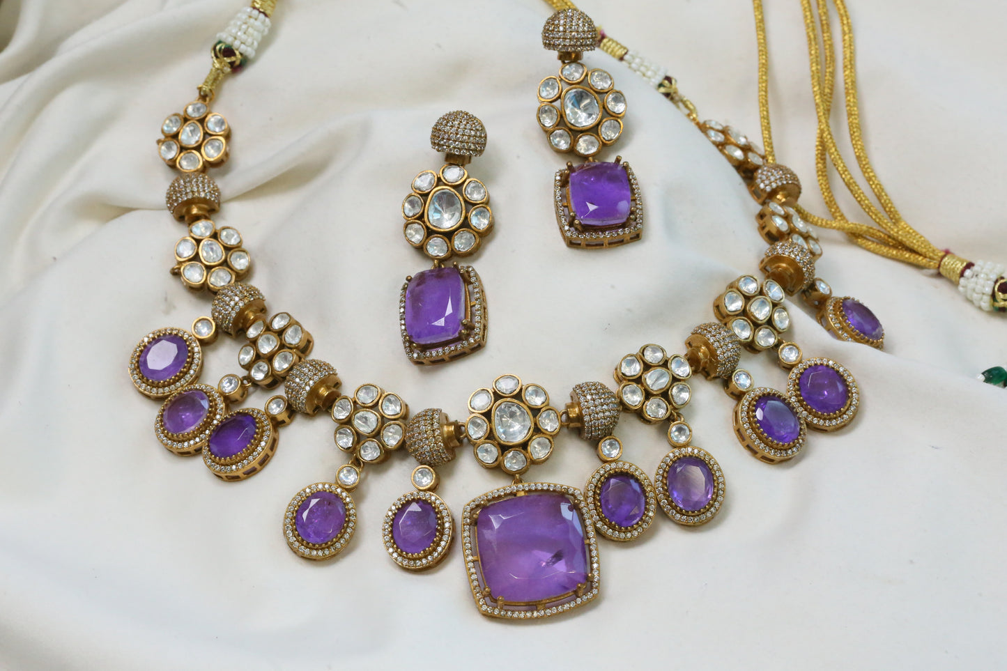 Tanisha Purple Doublet, Polki & CZ Necklace Set