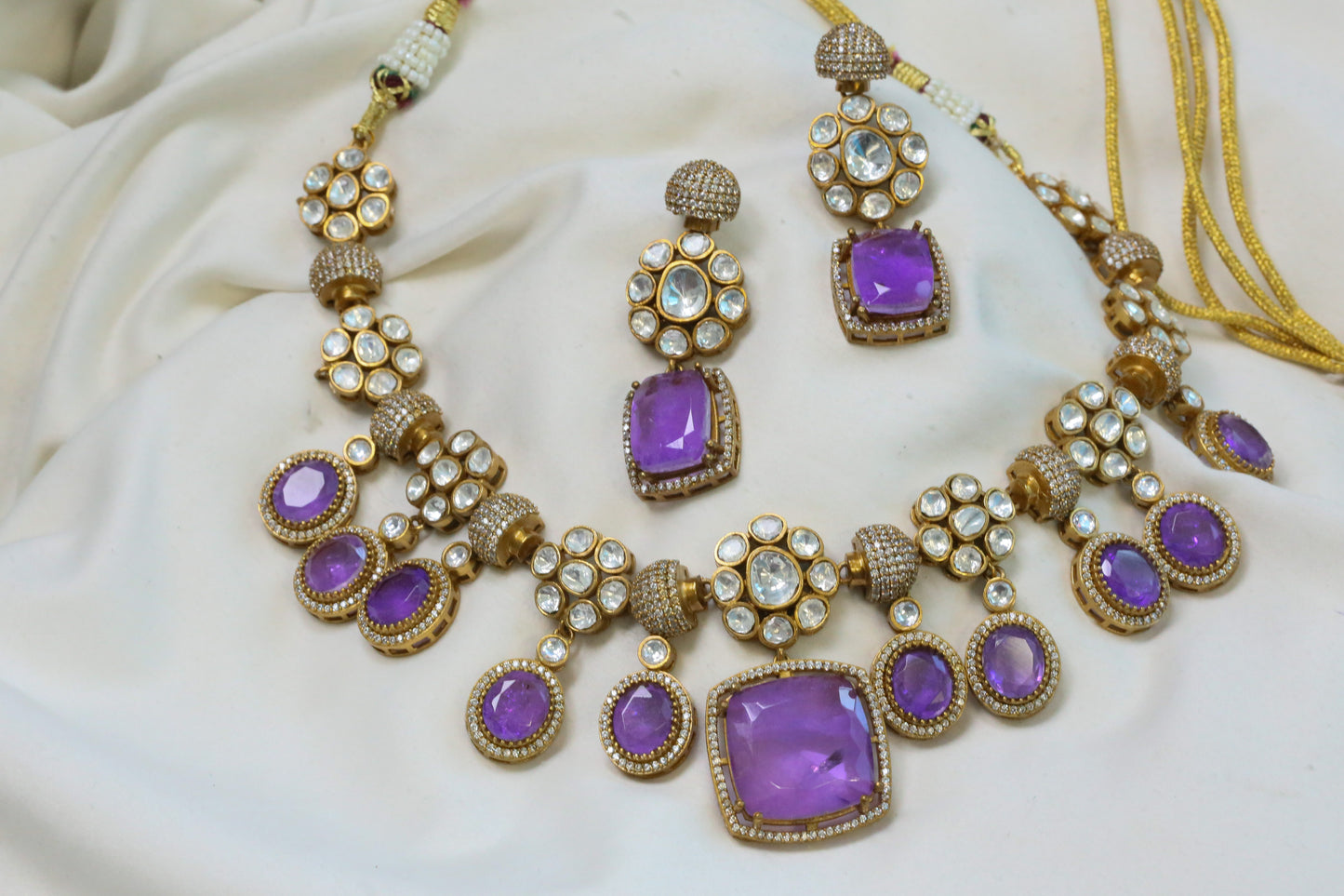 Tanisha Purple Doublet, Polki & CZ Necklace Set