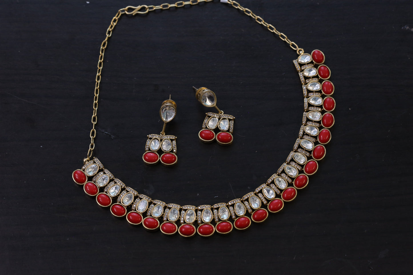 Samira Coral, Polki, CZ Necklace Set