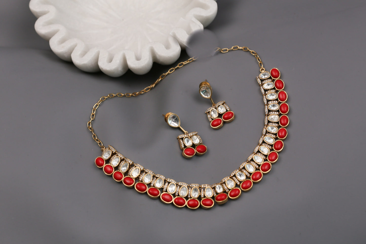Samira Coral, Polki, CZ Necklace Set