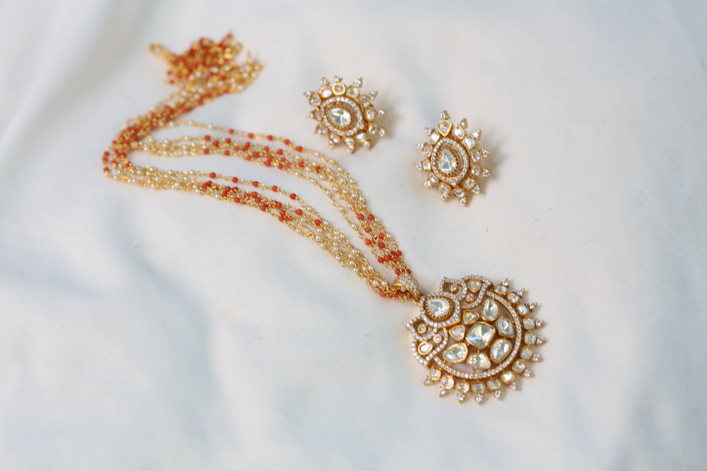 Aanvi Real Moissanite Pendant Set - Coral Mala