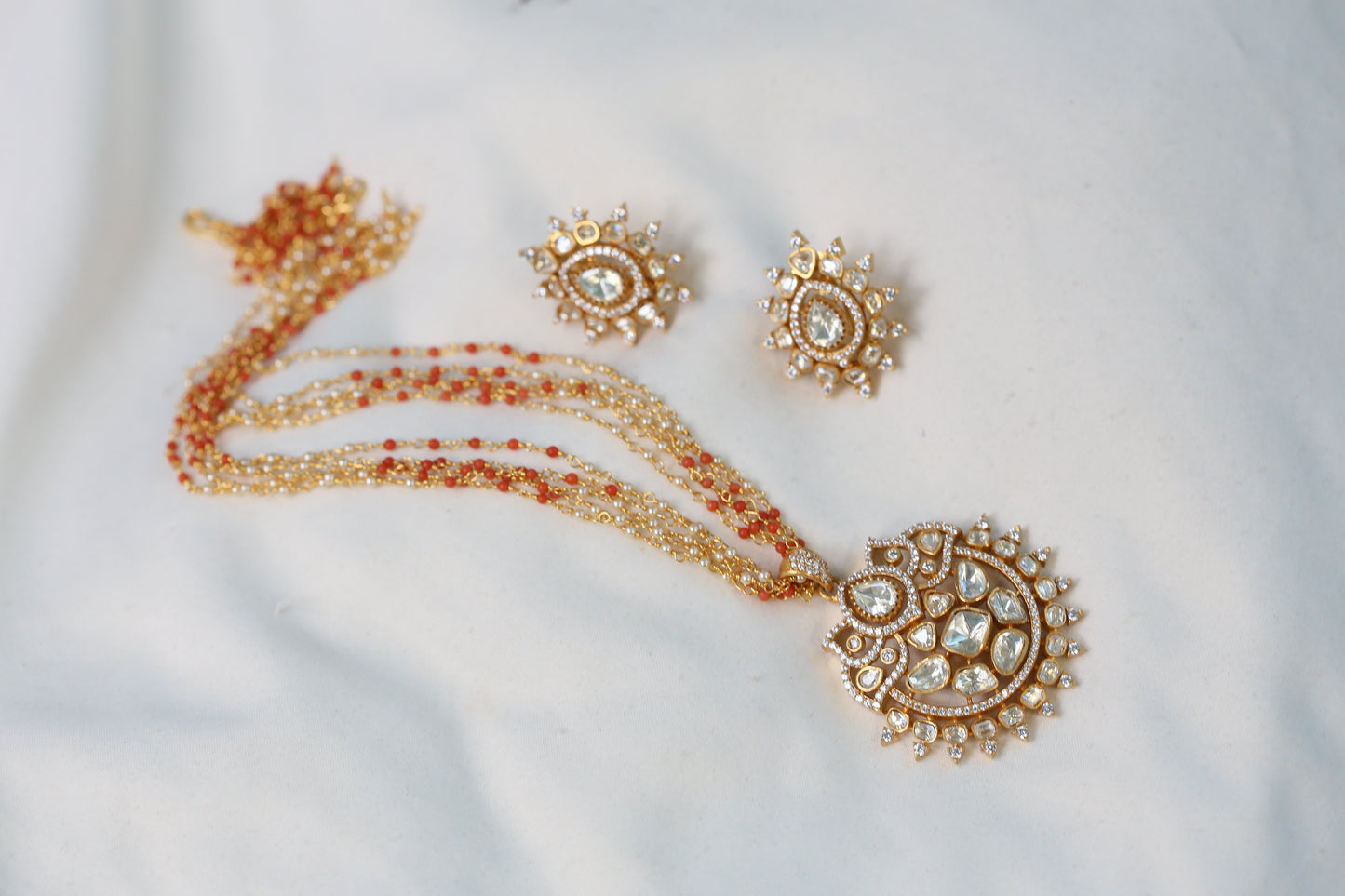 Aanvi Real Moissanite Pendant Set - Coral Mala
