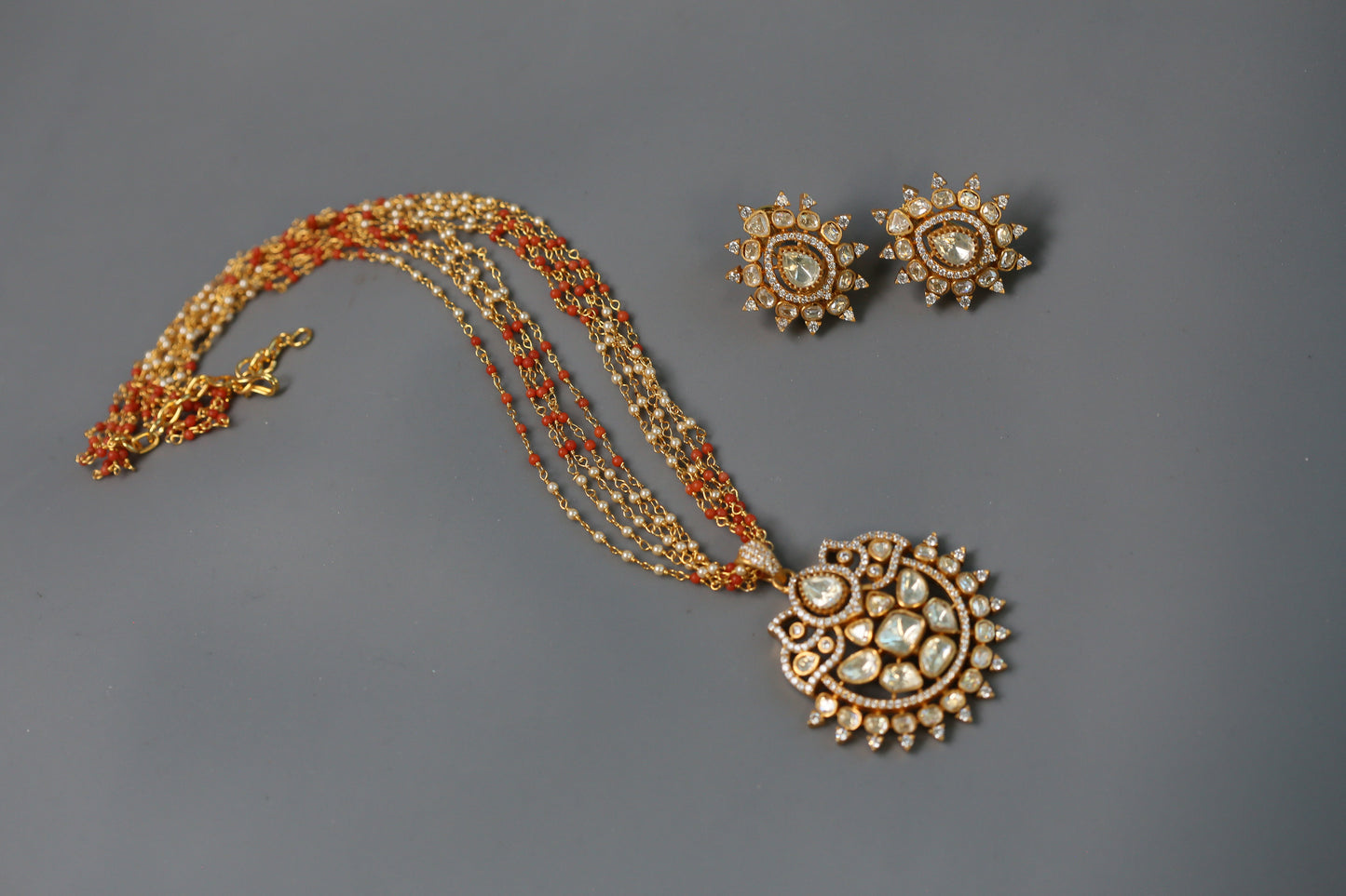 Aanvi Real Moissanite Pendant Set - Coral Mala
