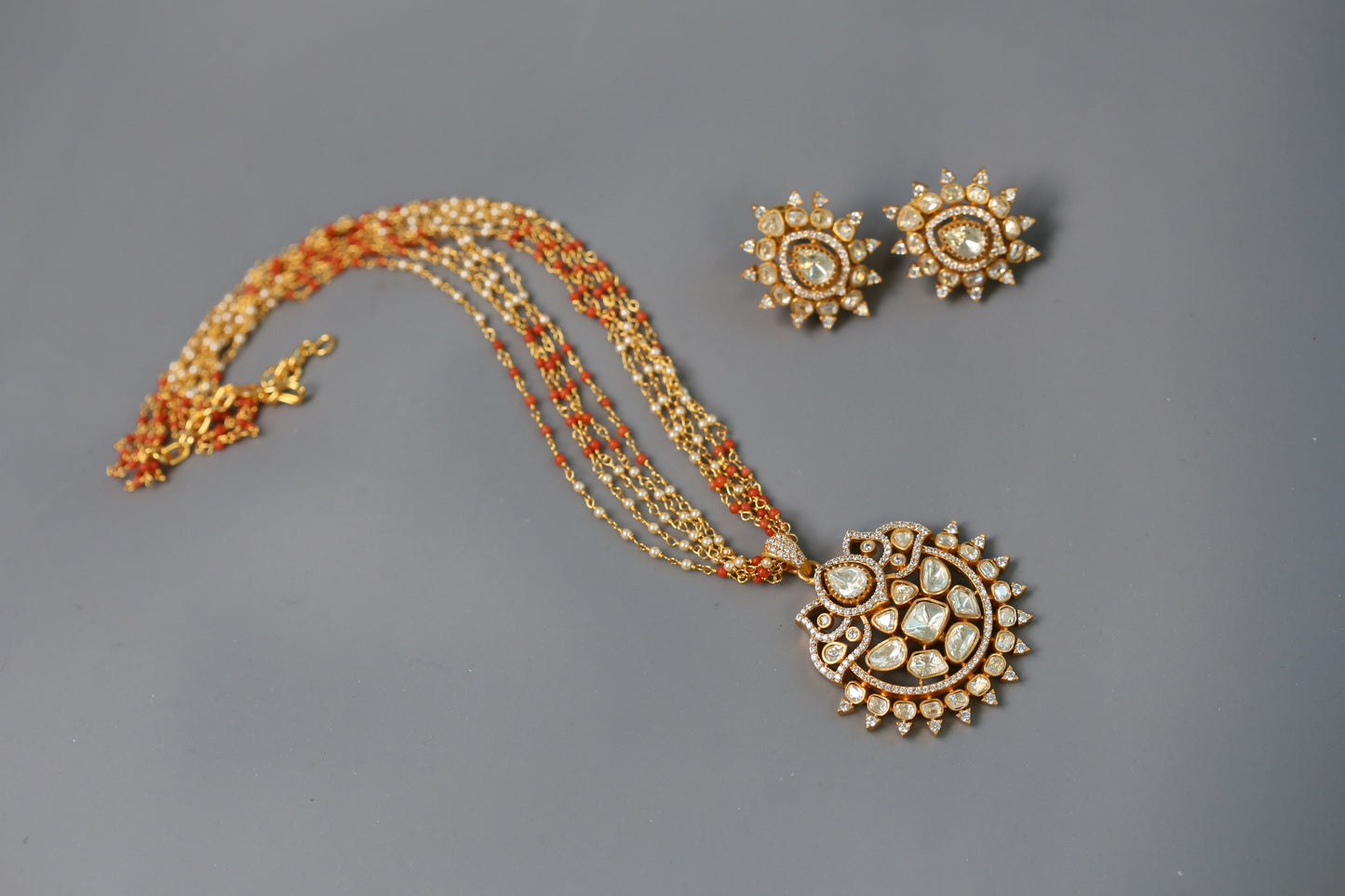 Aanvi Real Moissanite Pendant Set - Coral Mala