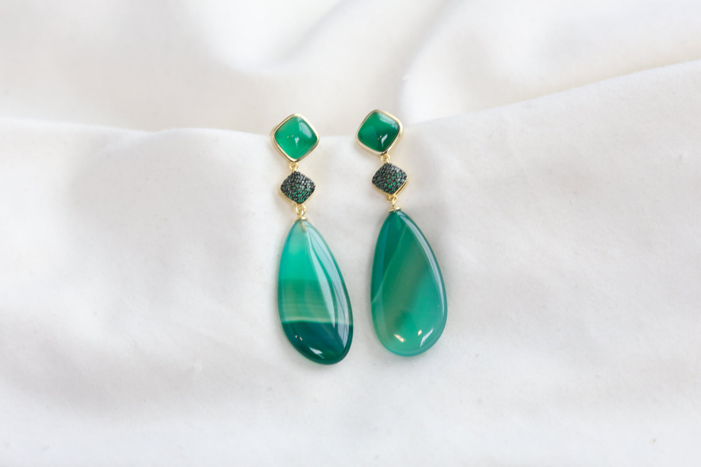 Meera Semiprecious CZ & Green Onyx Earrings