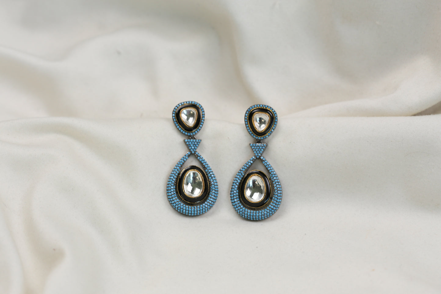Ellie Pave Setting CZ & Kundan Polki Earrings - Turquoise