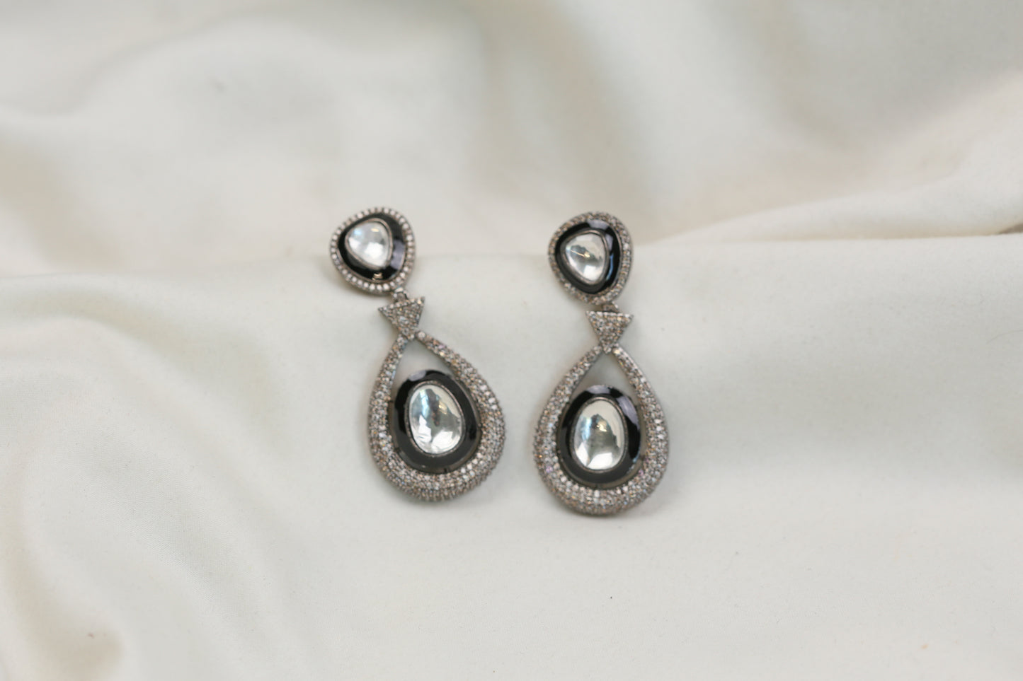 Ellie Pave Setting CZ & Kundan Polki Earrings - Champagne