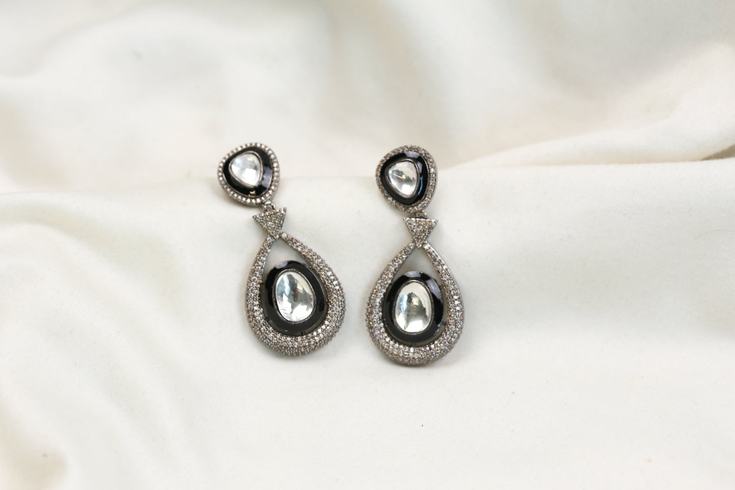 Ellie Pave Setting CZ & Kundan Polki Earrings - Champagne
