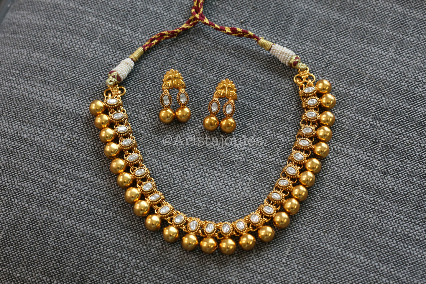 Rohini Antique Gold Kundan Necklace Set - Clear