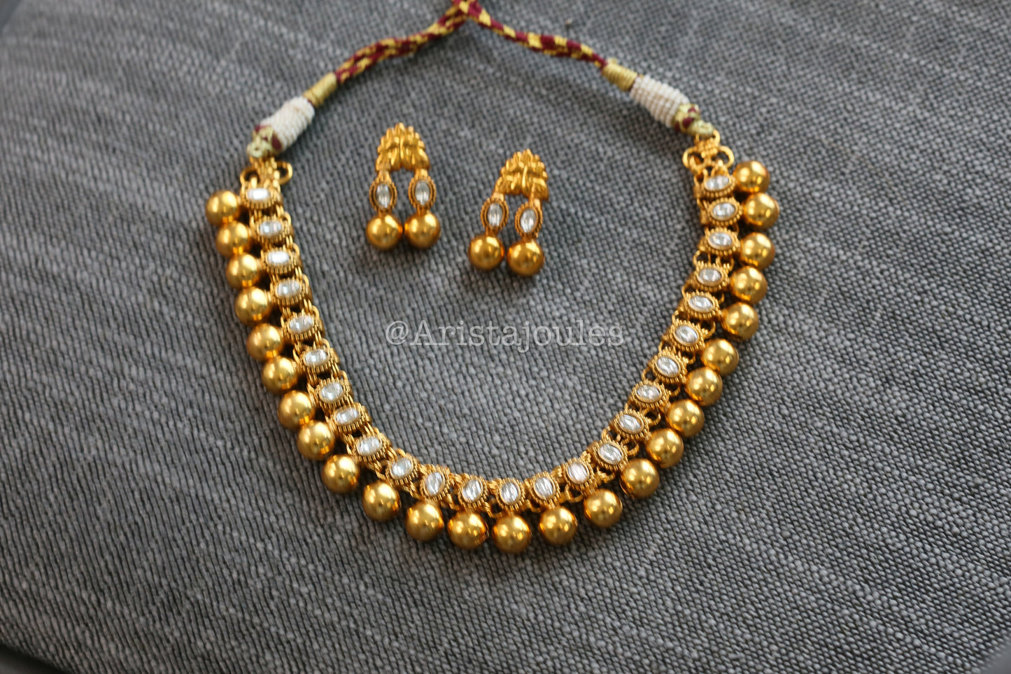 Rohini Antique Gold Kundan Necklace Set - Clear Green