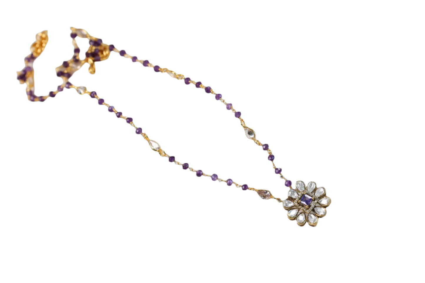 Dainty Amethyst Polki Necklace