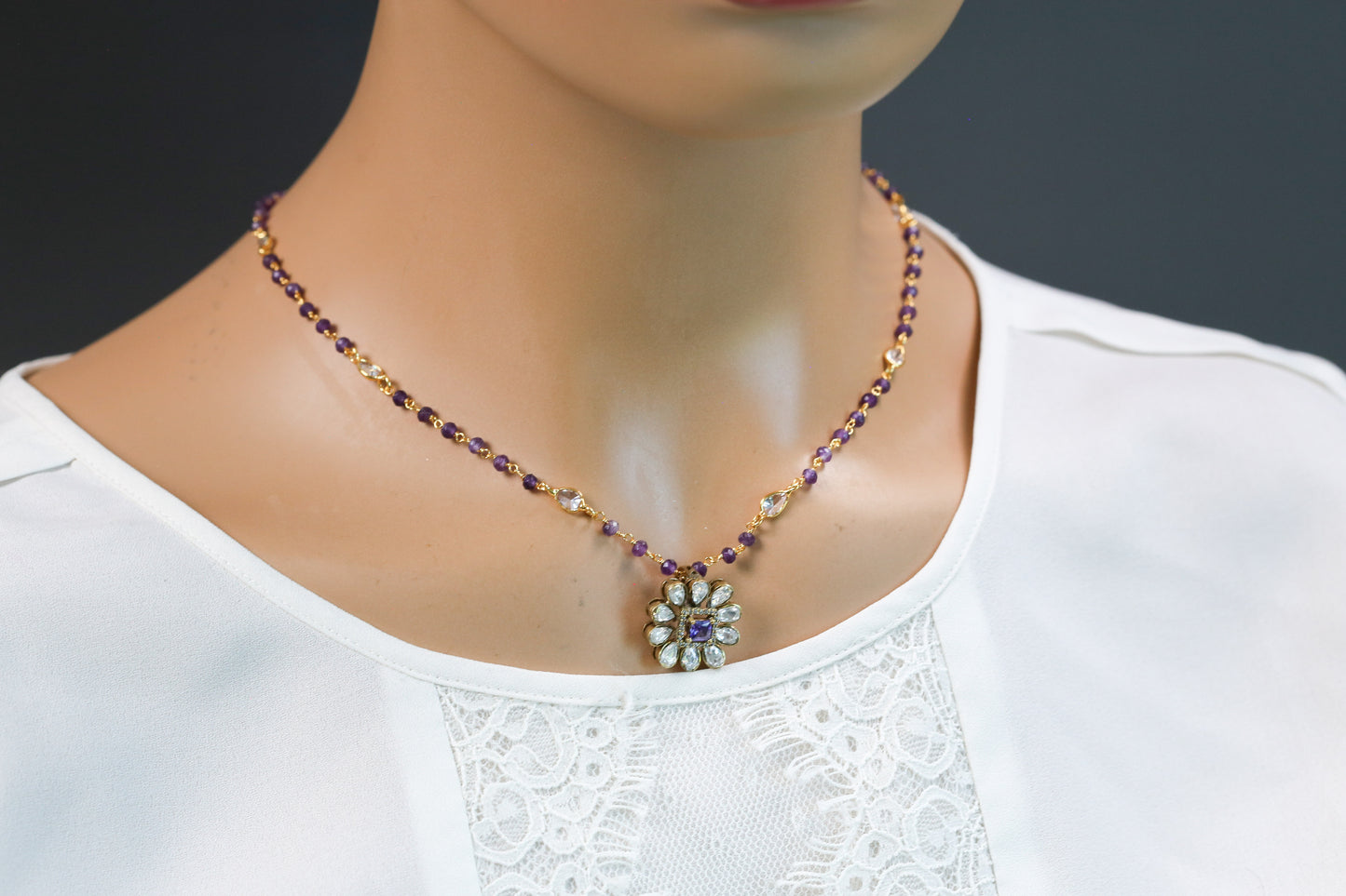 Dainty Amethyst Polki Necklace