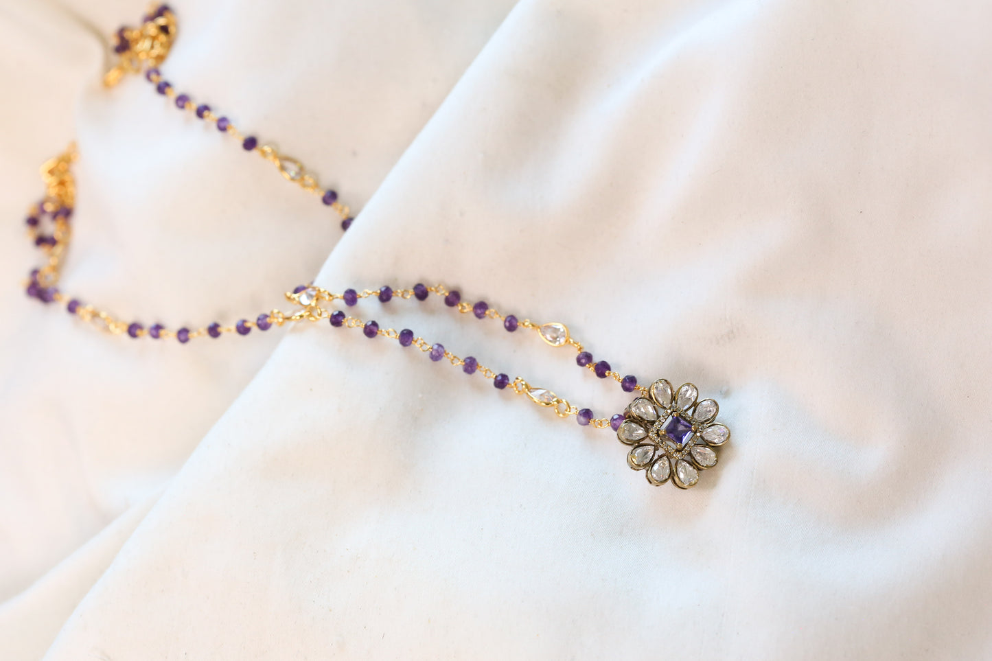 Dainty Amethyst Polki Necklace