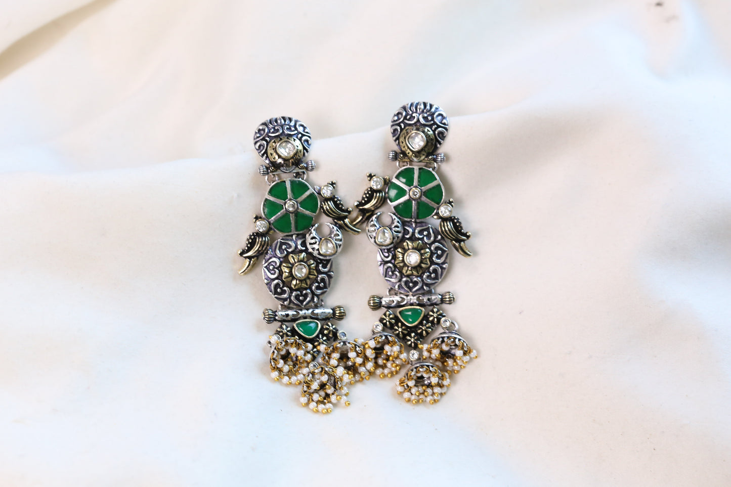 Shyama Dual Tone Jadau Jhumka- Green