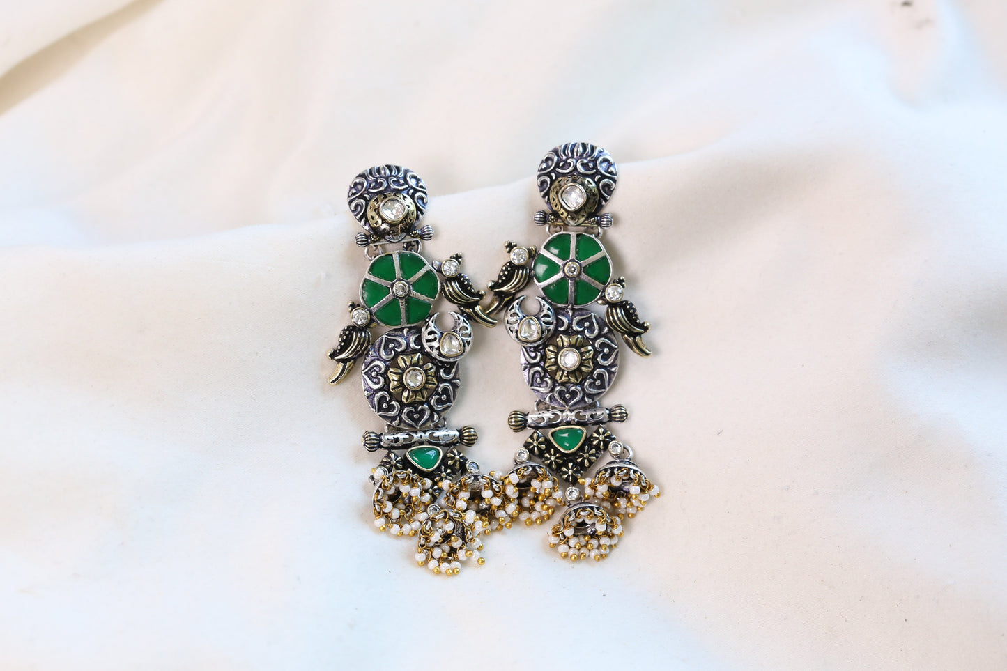 Shyama Dual Tone Jadau Jhumka- Green