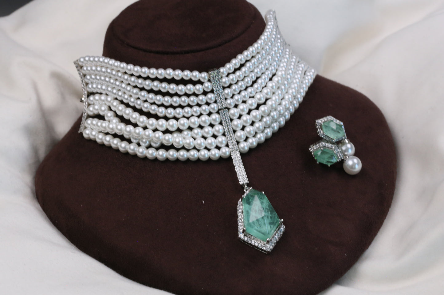 Shilpa Pearl Doublet Choker Set - Mint Green