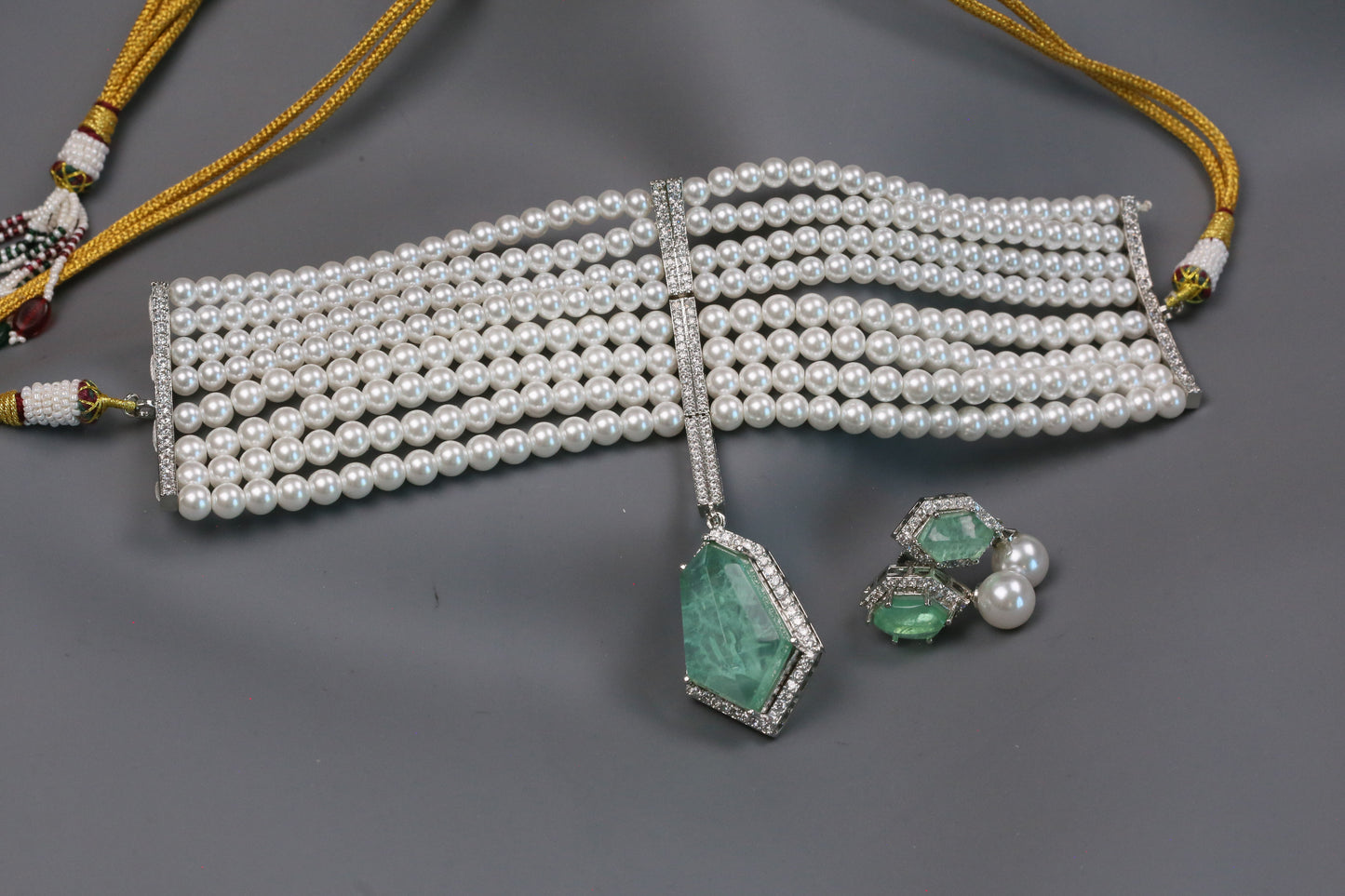 Shilpa Pearl Doublet Choker Set - Mint Green