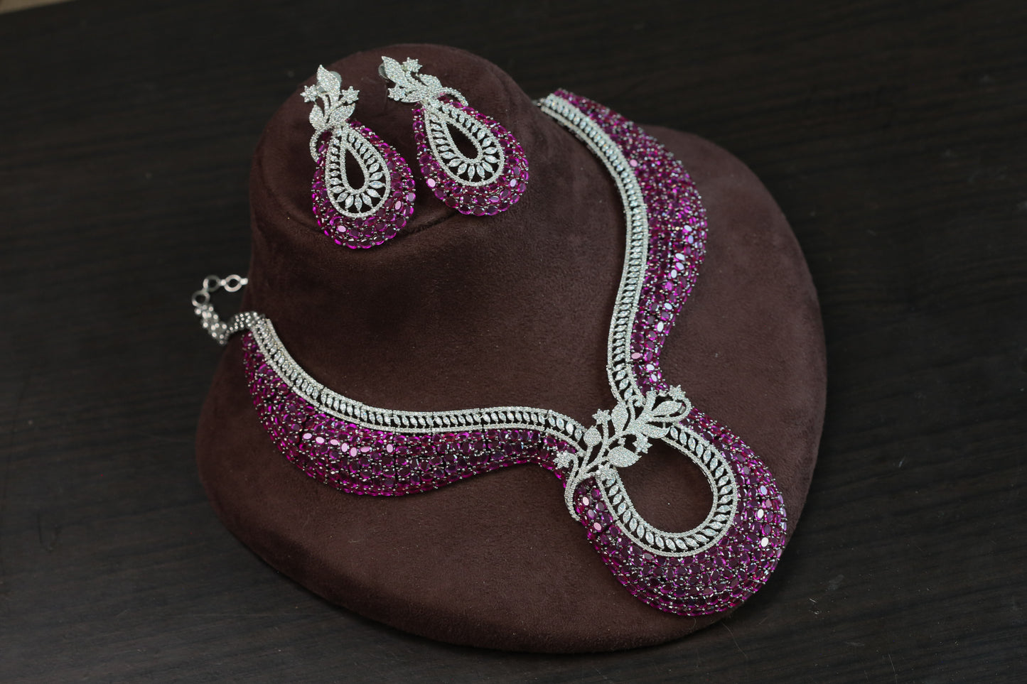 Contemporary Ruby CZ Necklace Set