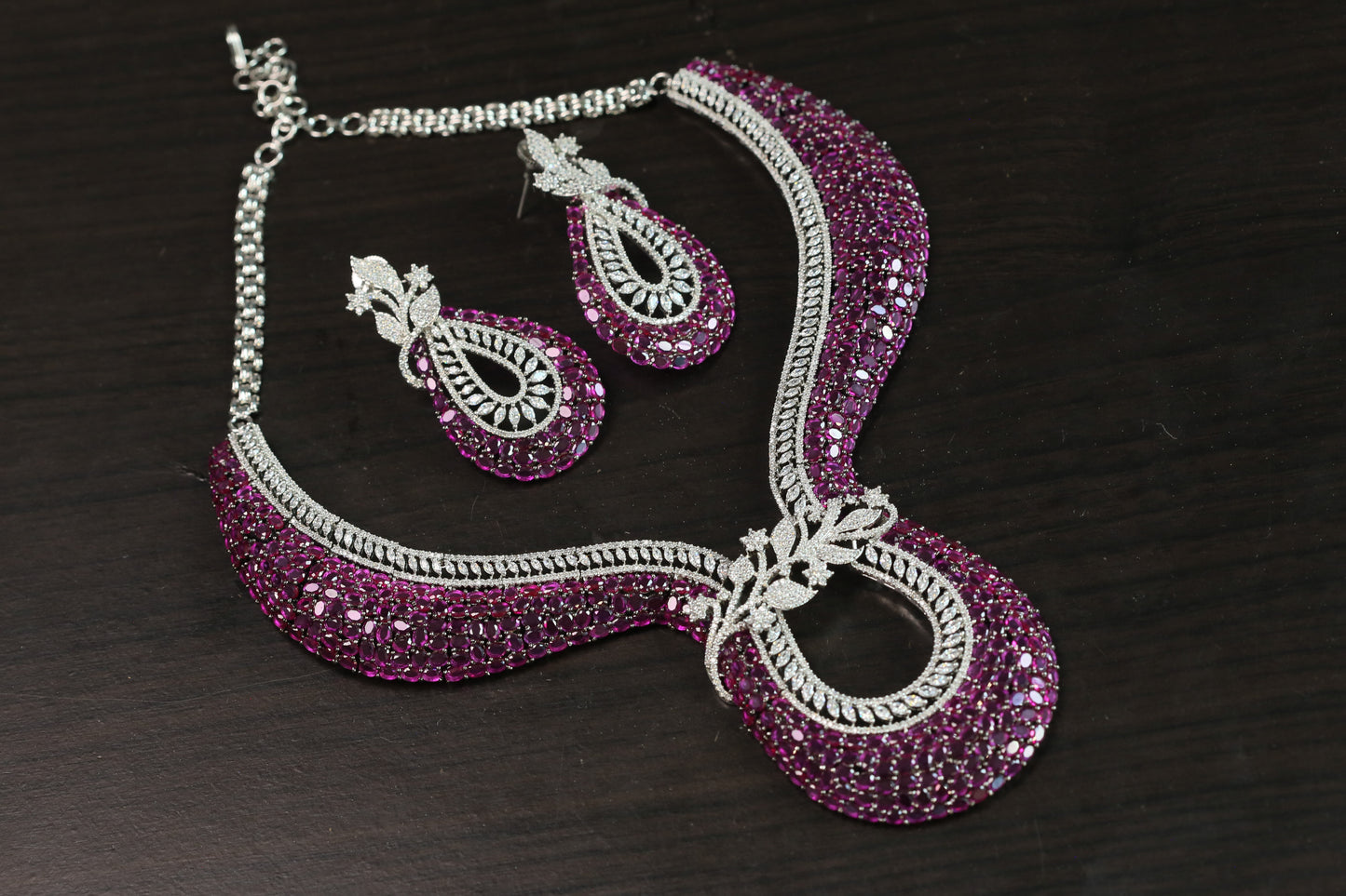 Contemporary Ruby CZ Necklace Set