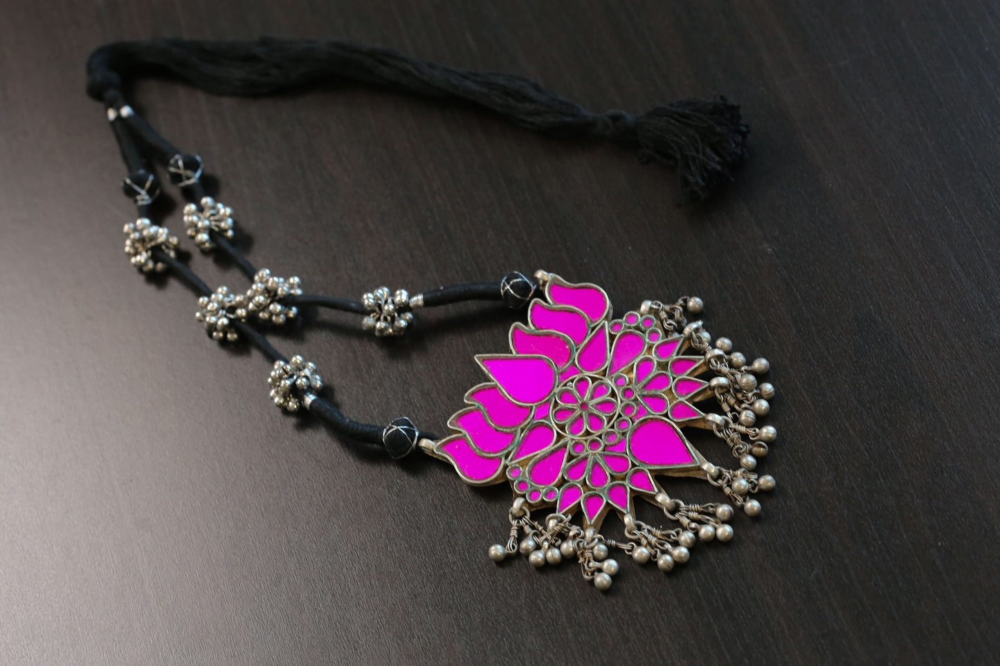 Real Glass Oxidized Lotus Necklace -Hot Pink (T103-12)