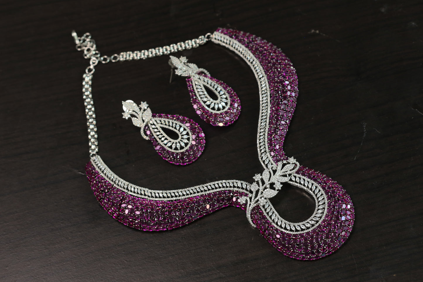 Contemporary Ruby CZ Necklace Set
