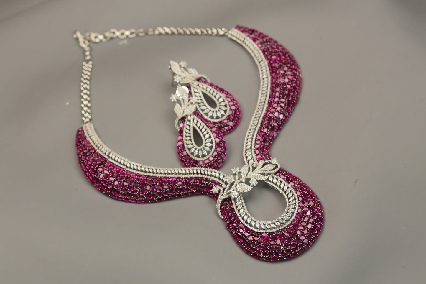 Contemporary Ruby CZ Necklace Set