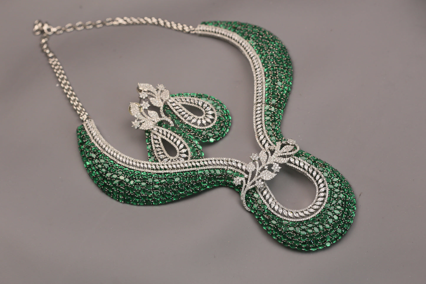Contemporary Green CZ Necklace Set