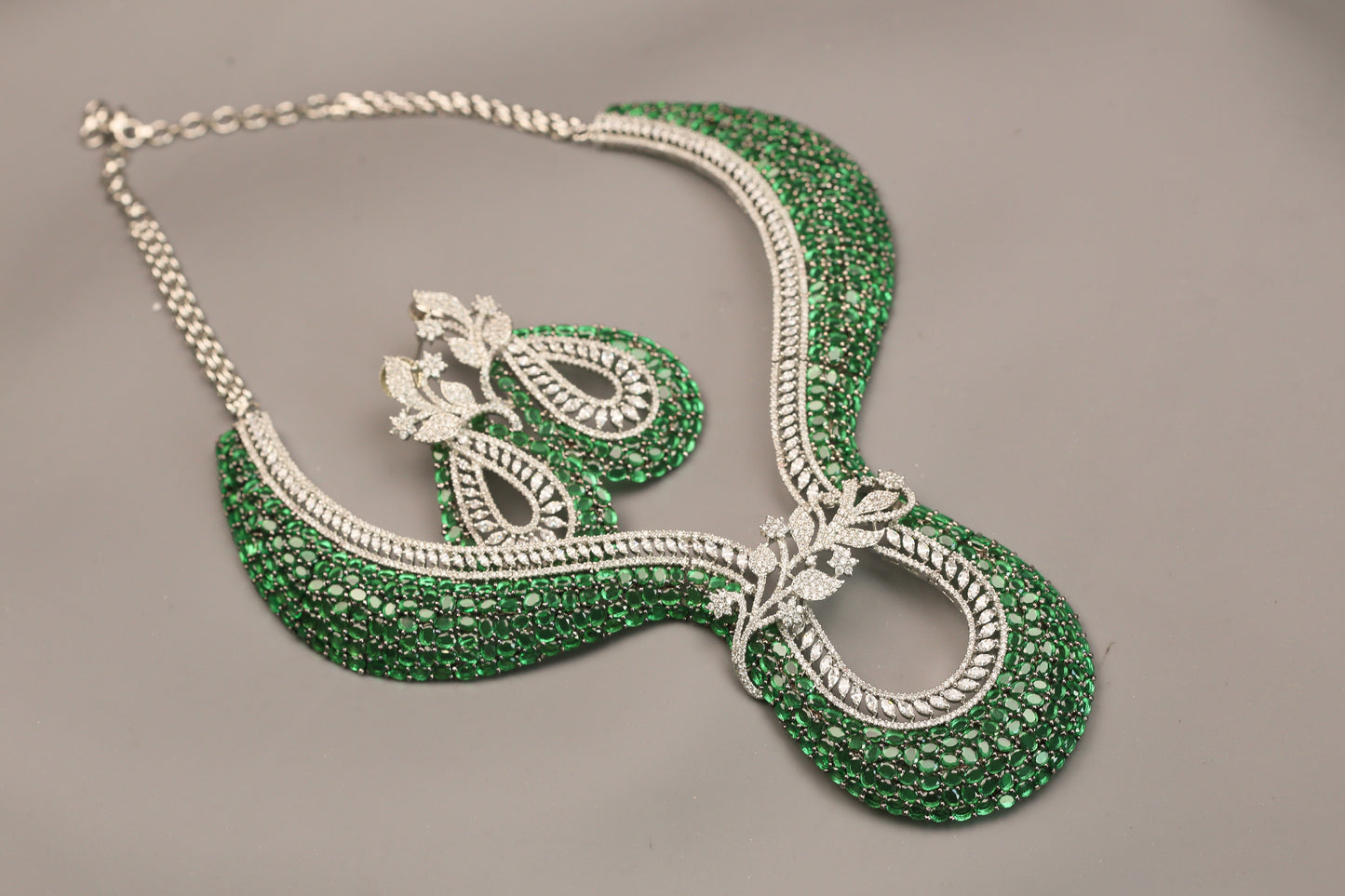Contemporary Green CZ Necklace Set
