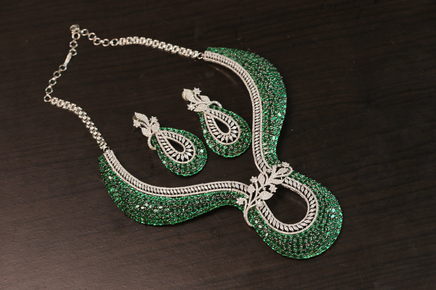 Contemporary Green CZ Necklace Set