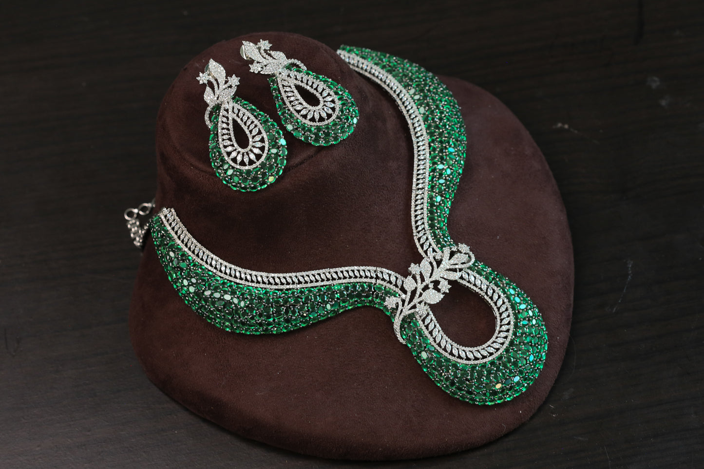 Contemporary Green CZ Necklace Set