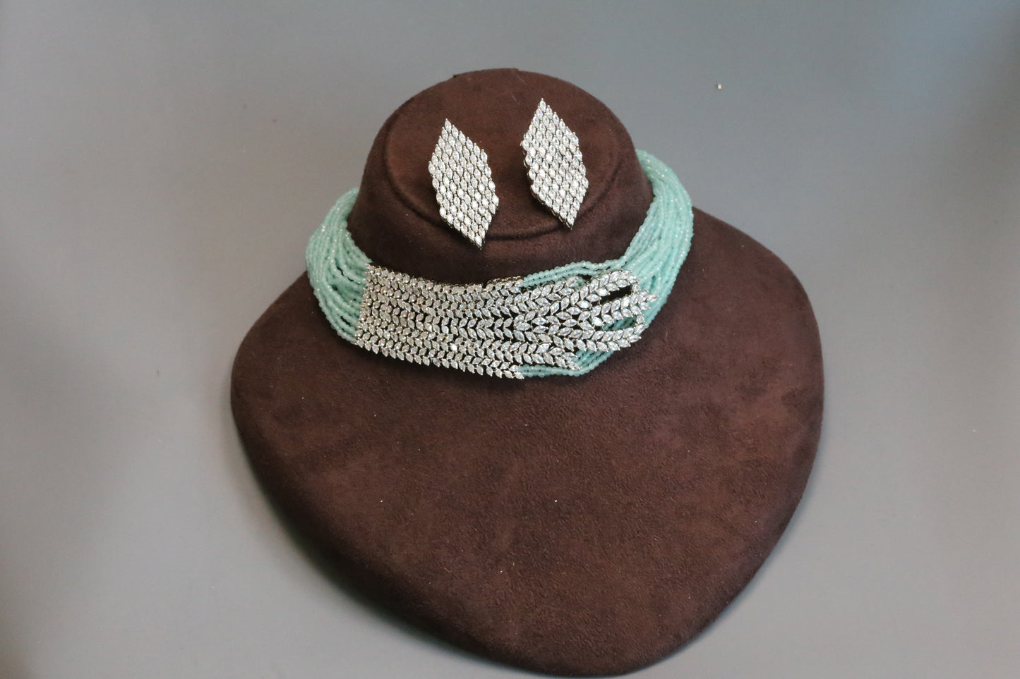 Mint Crystal Beaded CZ Choker Set