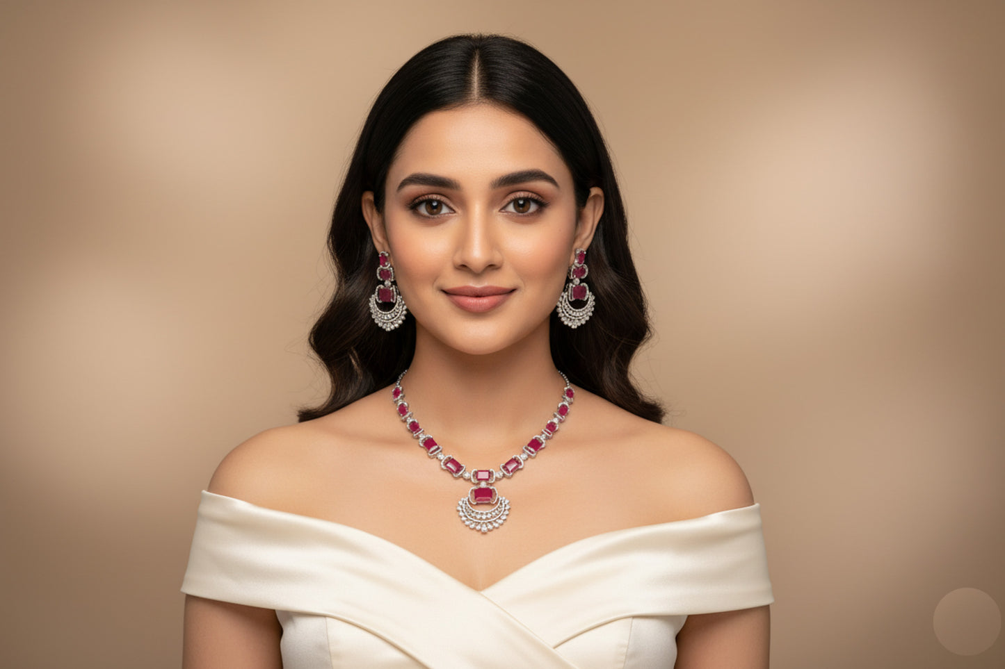 Ridhi Chandbaali CZ Necklace Set - Ruby
