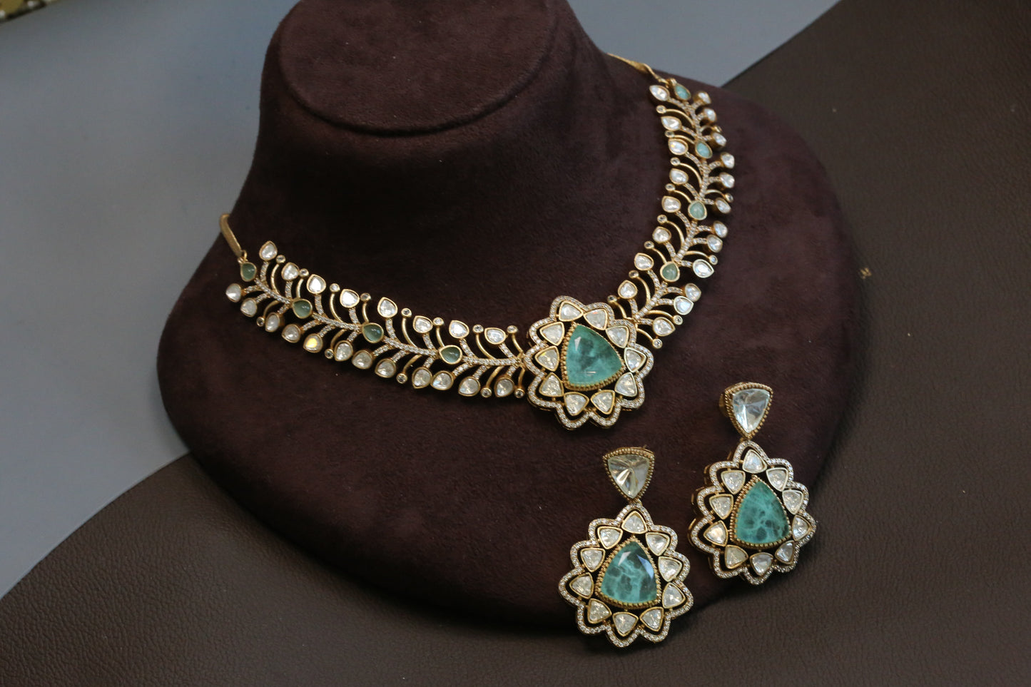 Mint Doublet, CZ & Kundan Polki Set