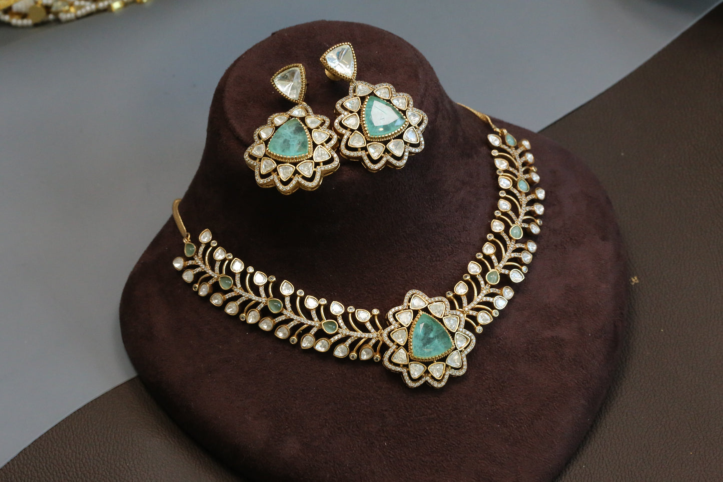Mint Doublet, CZ & Kundan Polki Set