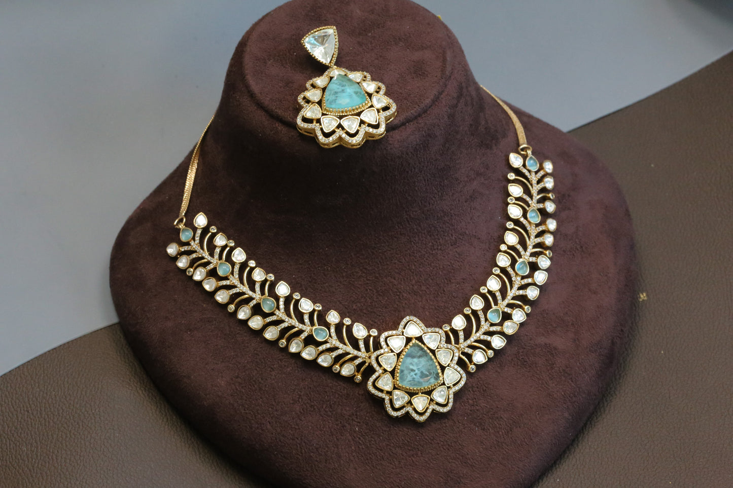 Aqua Doublet, CZ & Kundan Polki Set