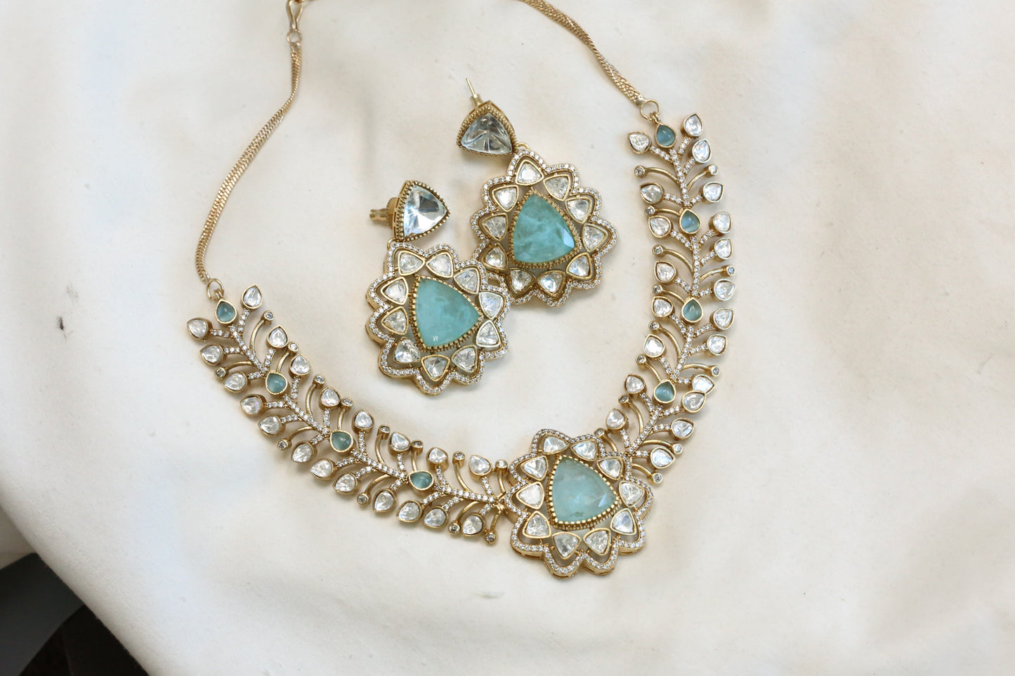 Aqua Doublet, CZ & Kundan Polki Set