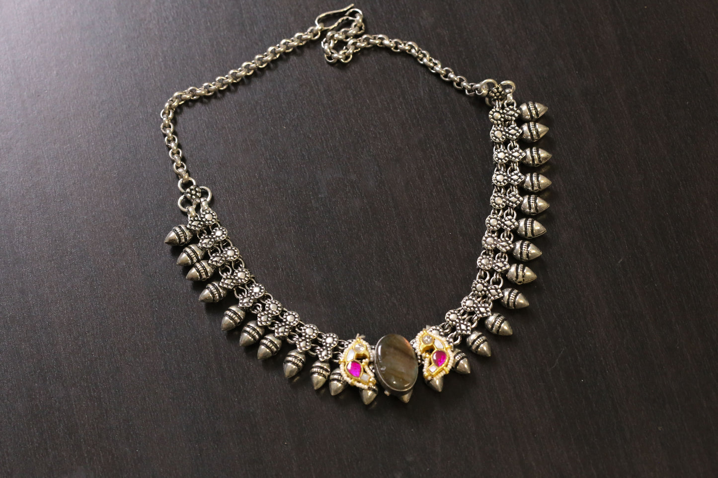 Taruna Dual Tone Labradorite Oxidized Necklace (T103-24)