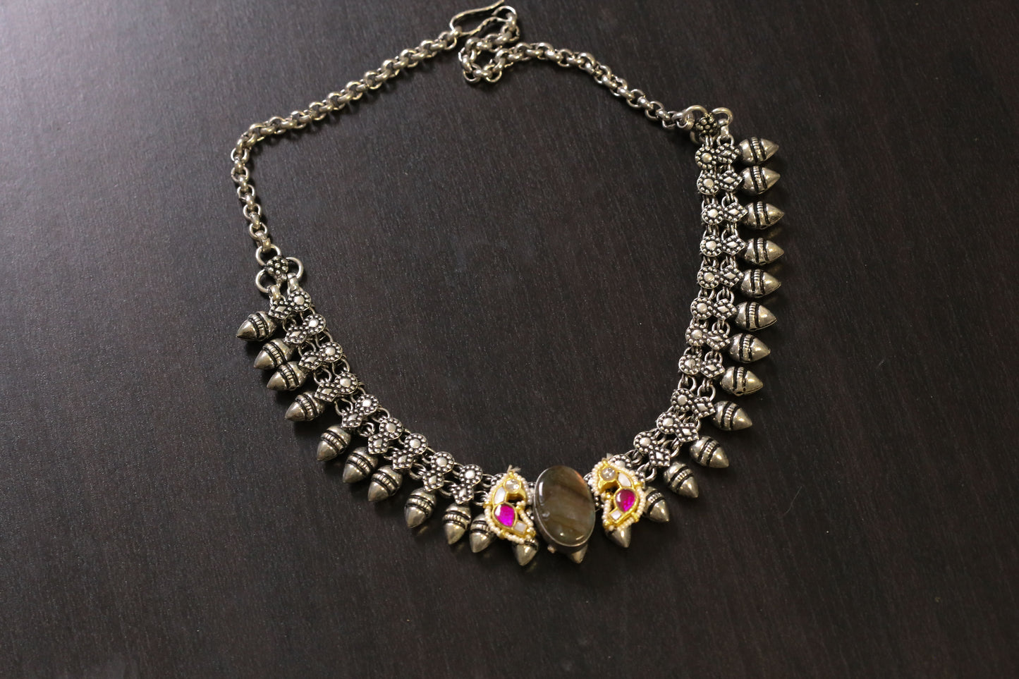 Taruna Dual Tone Labradorite Oxidized Necklace (T103-24)
