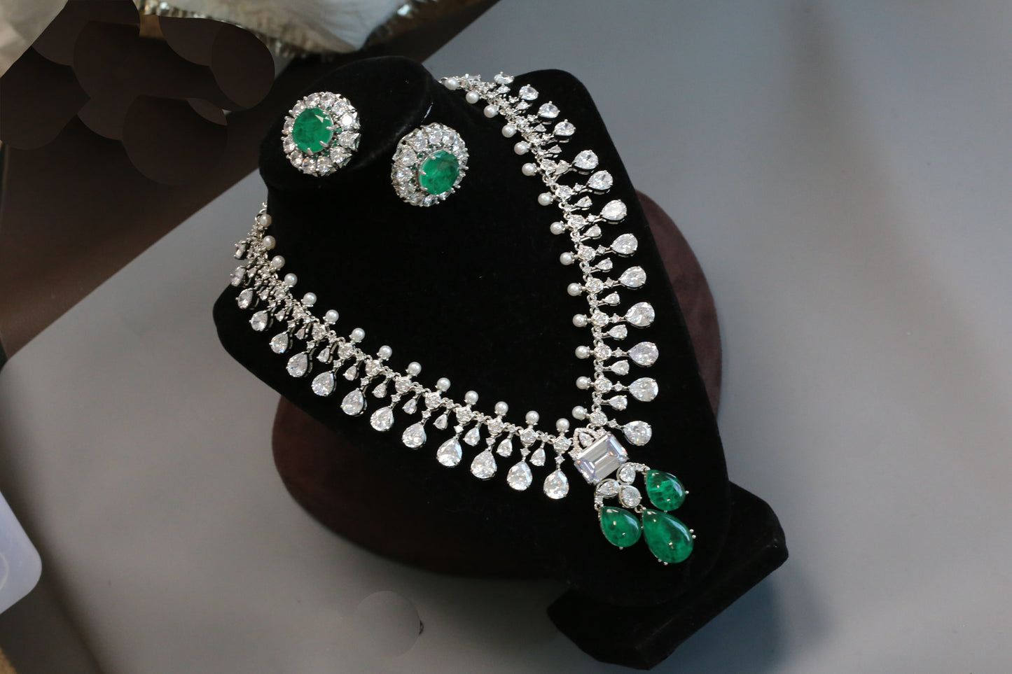 Tarini Premium Quality CZ & Doublet Necklace Set - Emerald Green